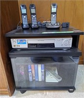 Sony hi-fi stereo, stand, VHS tapes, and