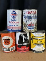 Lot of 5 Vintage Oil Cans Empty