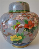 Fine Butterfly Floral Cloisonne Vase 9" High