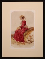 Edward Lear.  Original Watercolor, Italian Lady