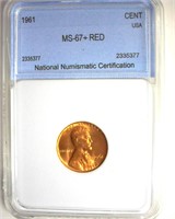 1961 Cent MS67+ RD LISTS $8250