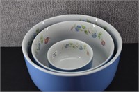 3 Hall's Blue Morning Glory Nesting Bowls