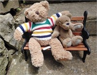 Hudson Bay Teddy Bear On Miniature Park Bench &