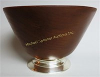SOLID MAHOGANY BOWL WITH BALFOUR STERLING BASE