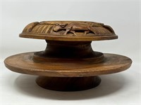 VTG WOODEN CARVED LAZY SUSAN WITH MARBLES IN BASE