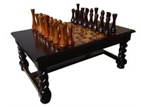 Wood Table with Chess Set