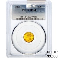 1883 Rare Gold Dollar PCGS MS64