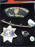 TRAY WITH SECURITY BADGE, PATCH, RIBBONS & MORE