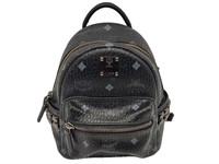 Black Rough Leather Bronze Studded Small Backpack
