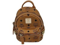 Cognac Rough Leather Small Studded Backpack