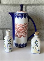Bombay Cobalt Blue Coral Floral Tall Coffee Pot
