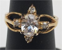 Sterling Gold Tone Ring W Clear Stones