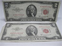 Two 1953 Red Seal Two Dollar Bills