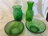 Forest Green Glass and Brody Vases Planters (4)