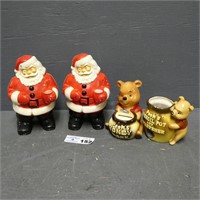 Pair of Hard Plastic Santa Lights & Pooh Figurines