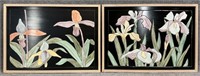 2 Japanese Style Floral Painted Wood Wall Art