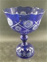 Cobalt blue cut to clear glass decorative bowl, pe