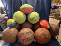 Basketballs and Footballs in Large Bag Lot