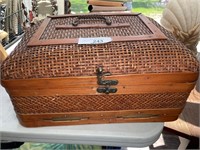 Rattan home accent box full of New greeting cards