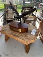 Wood stool and Eagle bronze finish sculpture