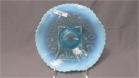 Pattern Glass blue opalescent tri corner bowl
