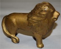 Vtg Gilt Cast Iron Lion Still Bank 5.25" Long