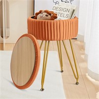 ECOMEX Velvet Ottoman  Metal Legs  Pumpkin