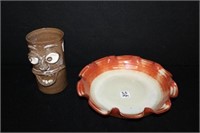 2pc Pottery Headvase signed & Bowl