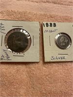 1884 half penny & 1888 silver 10 cent