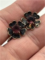 Vintage Sterling Silver Ruby Rhinestone Earrings