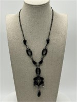 Fancy Black Enamel & Crystal Long Necklace