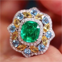 2.5ct Afghanistan Emerald Ring 18K Gold
