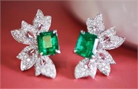 1.86ct Afghanistan Emerald Drop Earrings 18K Gold