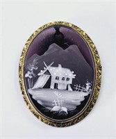Vintage Scenic Hand Painted Glass Pendant