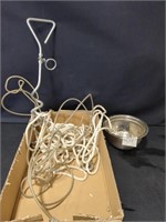 Dog bowl, screw in stake, cable and rope