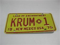 Vtg 1975 Krum 1 New Mexico License Plate