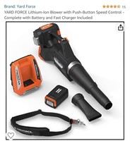 Yardforce 580 CFM Cordless Blower Kit