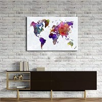 Wieco Art Color World Map Canvas Print