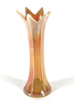 Marigold Carnival Glass swung Glass Vase w Opalesc
