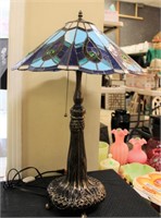 28in tall leaded glass mushroom base lamp
