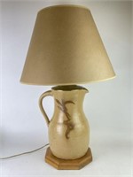 Pottery Lamp on Wooden Base