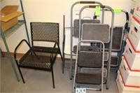 (4) Assort. Step Ladders, (1) White Folding Chair