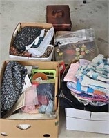 (4) boxes w/fabric, sewing & crafting supplies