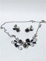 Bond Boyd Sterling Silver Blue Stones Roses NecklG