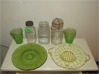 Fruit jars and assorted depression glass