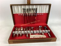 Stainless Flatware incomplete set in wood box