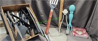 Kitchen knives and utensils box lot mixed