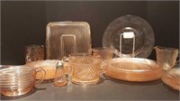 ASSORTMENT OF PINK DEPRESSION GLASS PIECES