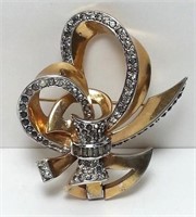 VINATGE AUSTRIAN CRYSTALS 1930's BROOCH GOLD