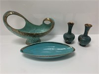 German Pottery Turquoise & Gold Vases